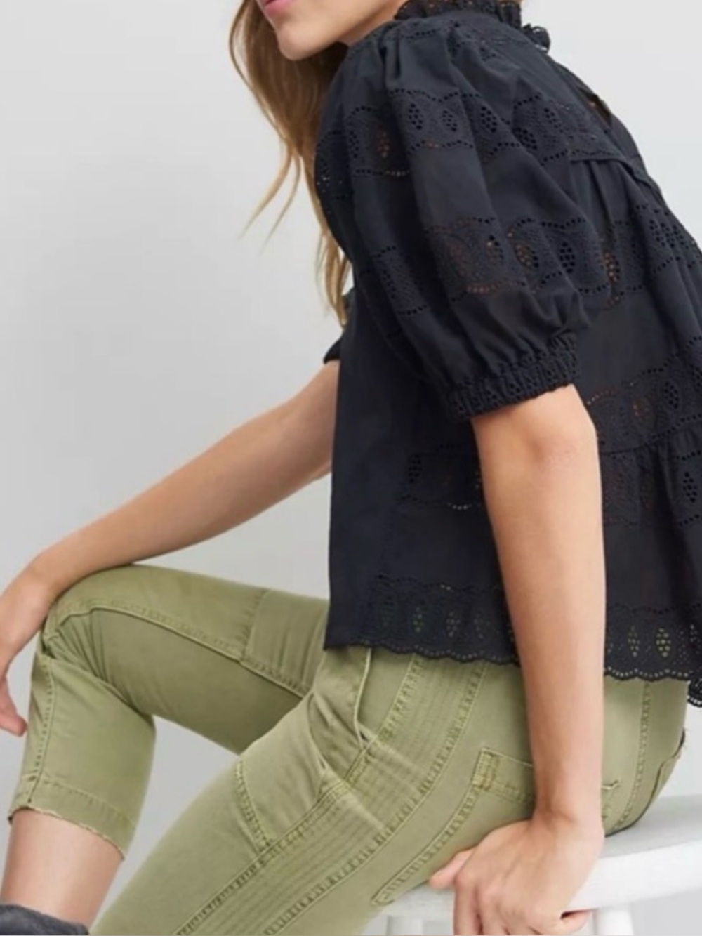 Anthropologie Othilia Idina Eyelet Top Black Size M NWT - Picture 3 of 11